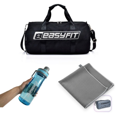 Набір 5. Все для спортзалу. Спортивна сумка EasyFit ActivePack чорна + Спортивний рушник EasyFit RoyalWing 90х50 см з мікрофібри і кейс + Пляшка для води EasyFit CHFe 1000 мл синя Набір 5. Все для спортзалу. Спортивна сумка EasyFit ActivePack чорна + Спортивний рушник EasyFit RoyalWing 90х50 см з мікрофібри і кейс + Пляшка для води EasyFit CHFe 1000 мл синя