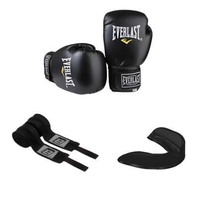 Набір 6. Все для боксу. Рукавички для боксу Everlast 12 унцій (12 oz) чорні + Боксерська капа EasyFit доросла одночелюсна (чорна) + Бинти для боксу EasyFit Classic Wrap 2,5 м Набір 6. Все для боксу. Рукавички для боксу Everlast 12 унцій (12 oz) чорні + Боксерська капа EasyFit доросла одночелюсна (чорна) + Бинти для боксу EasyFit Classic Wrap 2,5 м