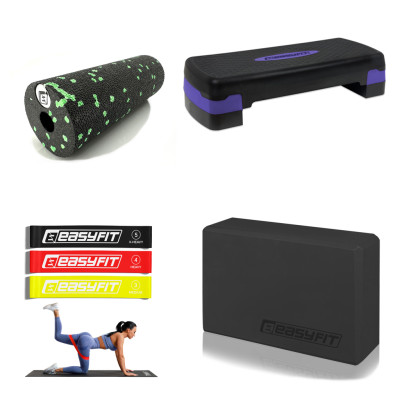 Набір 7. Фітнес і йога. Степ-платформа EasyFit Step-B 2-ступінчаста фіолетова + Гумові кільця для фітнесу EasyFit набір 3 шт. + Масажний ролик EasyFit EPP 15х5 см салатовий + Блок для йоги EasyFit EVA Чорний Набір 7. Фітнес і йога. Степ-платформа EasyFit Step-B 2-ступінчаста фіолетова + Гумові кільця для фітнесу EasyFit набір 3 шт. + Масажний ролик EasyFit EPP 15х5 см салатовий + Блок для йоги EasyFit EVA Чорний