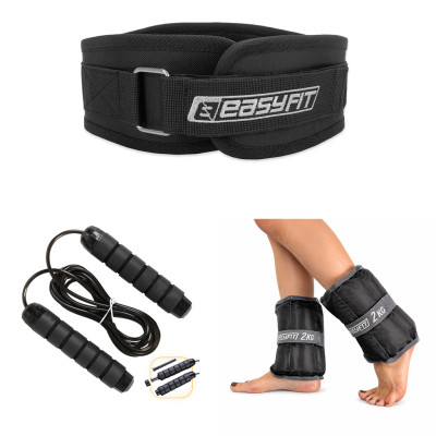 Набір 8. Максимум навантажень. Атлетичний пояс EasyFit Loins Protector ХL (90-110 см) + Обтяжувачі для ніг та рук EasyFit 2 кг (пара) + Скакалка з обважнювачем EasyFit Набір 8. Максимум навантажень. Атлетичний пояс EasyFit Loins Protector ХL (90-110 см) + Обтяжувачі для ніг та рук EasyFit 2 кг (пара) + Скакалка з обважнювачем EasyFit