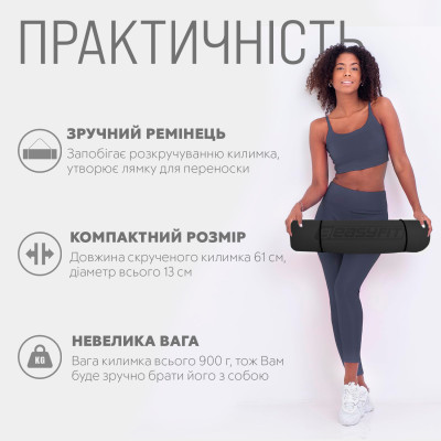 Килимок для йоги та фітнесу EasyFit TPE+TC 6 мм двошаровий + чохол чорно-фіолетовий