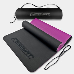 Килимок для йоги та фітнесу EasyFit TPE+TC 6 мм двошаровий + чохол чорно-фіолетовий