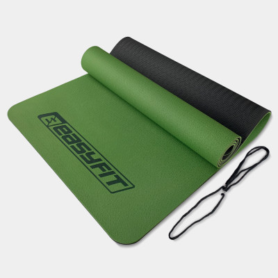 Килимок для йоги та фітнесу EasyFit TPE+TC 6 мм двошаровий зелений-чорний