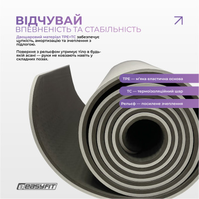 Килимок для йоги та фітнесу EasyFit Polarity stone з ремнем