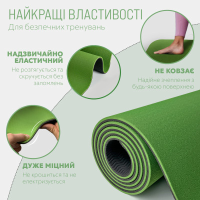 Килимок для йоги та фітнесу EasyFit TPE+TC 6 мм двошаровий зелений-чорний