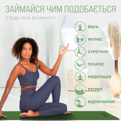 Килимок для йоги та фітнесу EasyFit TPE+TC 6 мм двошаровий зелений-чорний