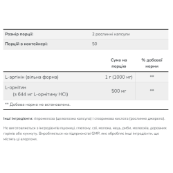 Arginine/Ornithine - 250 vcaps