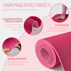 Килимок для йоги та фітнесу EasyFit TPE+TC 6 мм двошаровий рожевий-св. рожевий