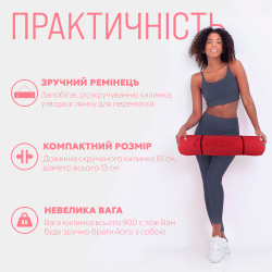 Килимок для йоги та фітнесу EasyFit TPE+TC 6 мм двошаровий + чохол червоний-чорний