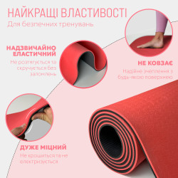 Килимок для йоги та фітнесу EasyFit TPE+TC 6 мм двошаровий + чохол червоний-чорний