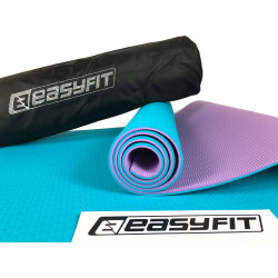 Килимок для йоги та фітнеса EasyFit TPE+TC 6мм двошаровий + Чохол м'ятний з фіолетовим