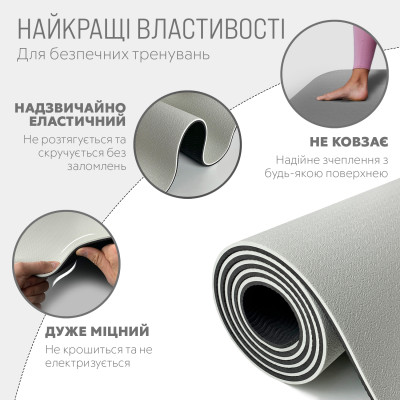 Килимок для йоги та фітнесу EasyFit TPE+TC 6 мм двошаровий сірий-чорний