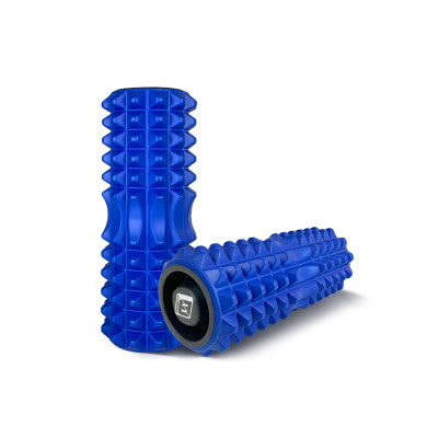 Масажний ролик EasyFit Grid Roller 33 см v.1.2 із заглушками з обох сторін (синій)