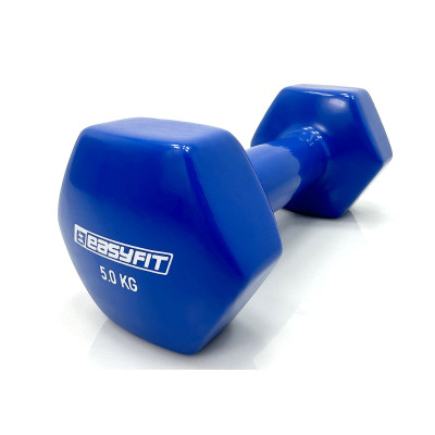 Гантель для фітнесу 5.0 кг EasyFit із вініловим покриттям синя Гантель для фітнесу 5.0 кг EasyFit із вініловим покриттям синя