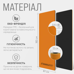 Килимок для йоги та фітнесу EasyFit TPE+TC 6 мм двошаровий помаранчевий-чорний